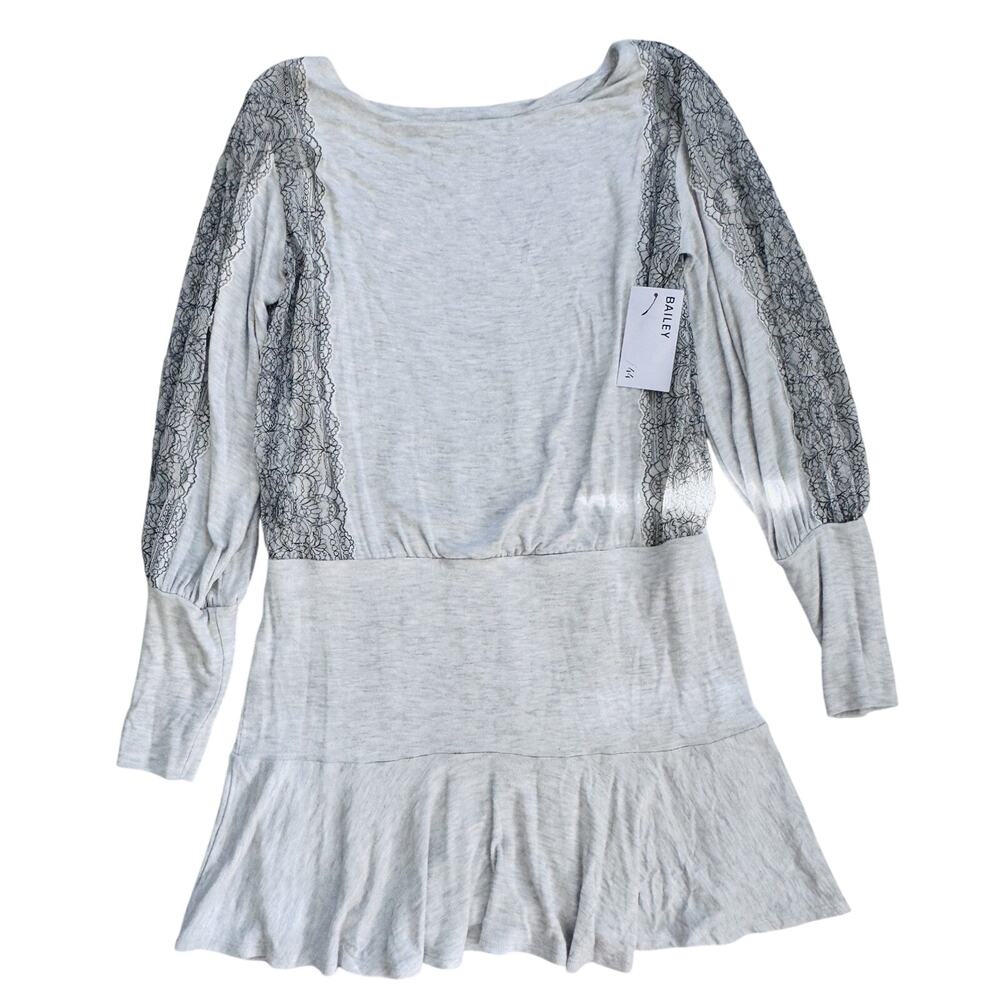 New Bailey 44 Dominique Dress Long Sleeve Lace Gray Soft Size L NWT